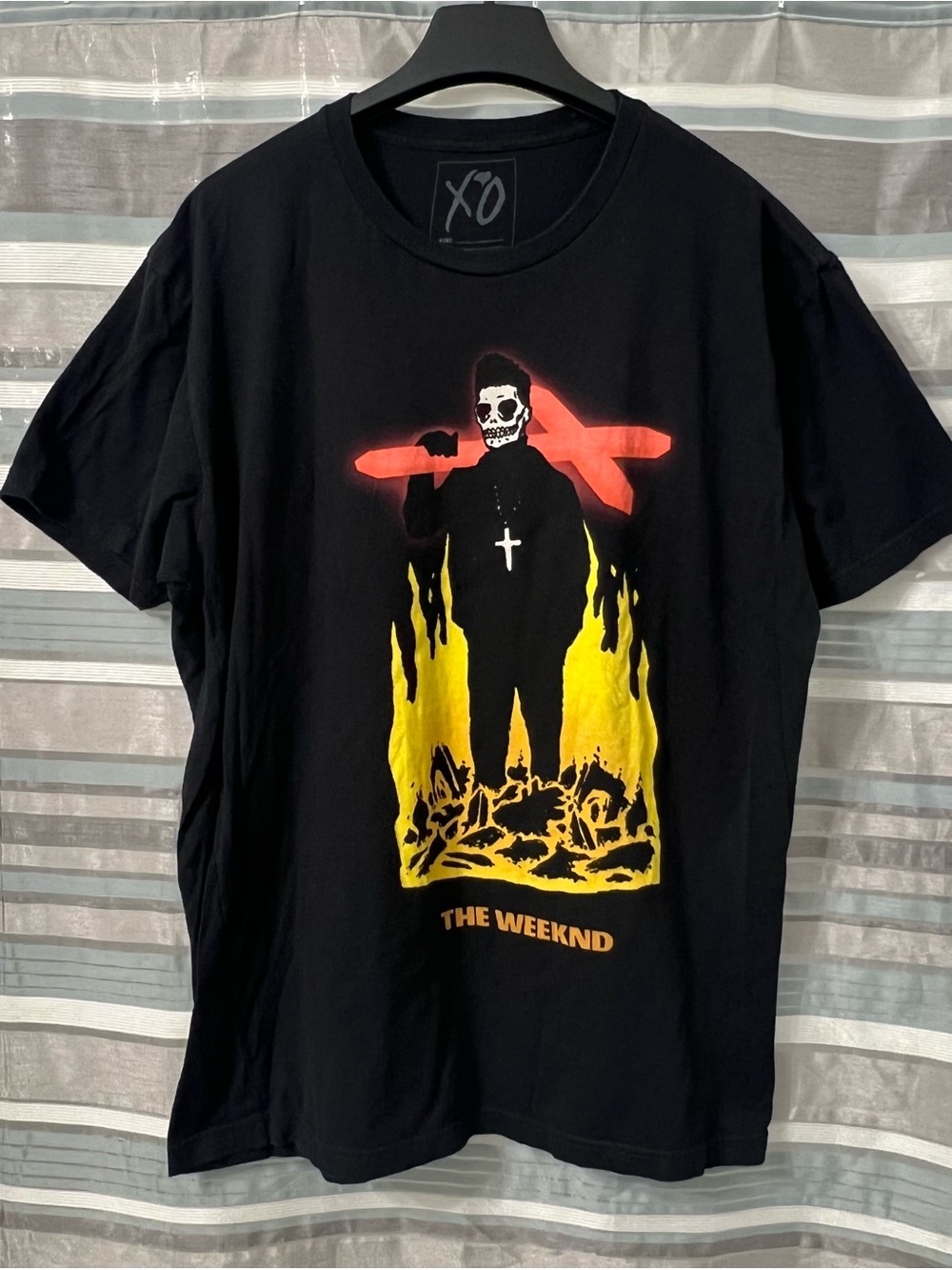 The Weeknd Starboy XO Black Graphic Tee with Flames